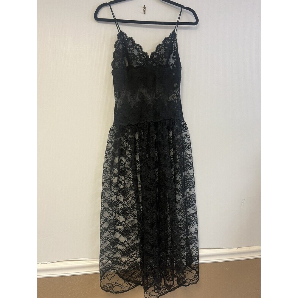 Vtg Victoria's Secret Gold Label Sheer Black All Over Lace Midi Dress Whimsigoth - Picture 2 of 4
